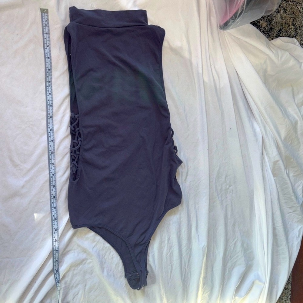 Free People Charcoal Bodysuit with Side Accents